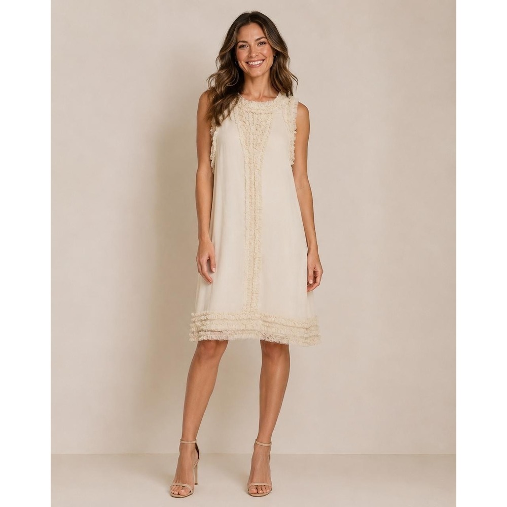 KNITTED DOVE Women's Knee Length Dress LARGE 100% Silk Ivory Sleeveless K92004‎
